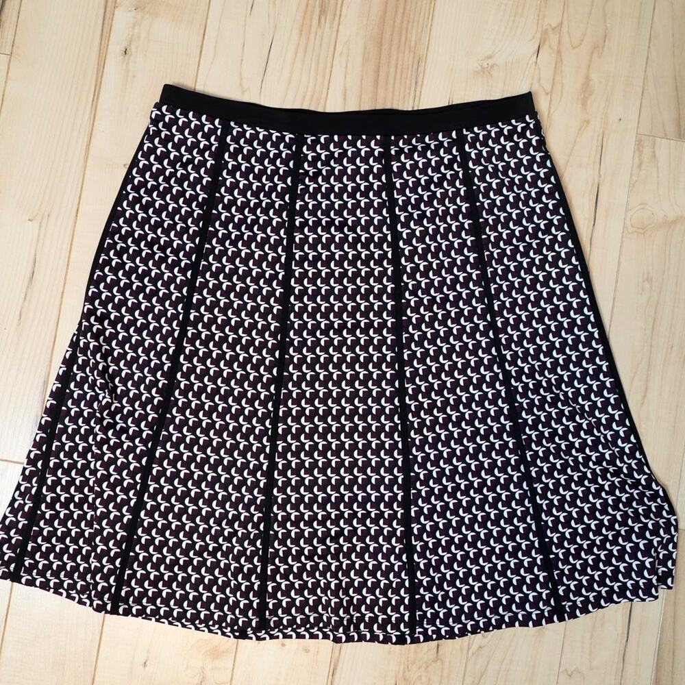 Black White Geometric Print Pleated Midi Skirt Stretch Witchy Retro Size XL